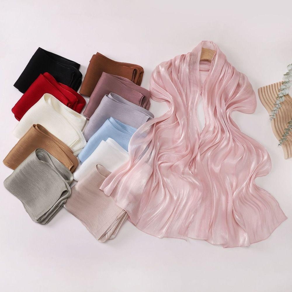 Product image Khăn choàng chống nắng SIRENXI, Khăn lụa màu trơn dài, Khăn voan sáng bóng chất lượng cao Quấn đầu mềm ngoài trời 3