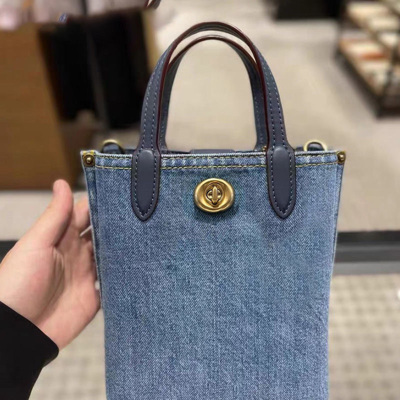 2025 Đi Chơi Rửa Denim Xanh Túi Xách Mini Tote Túi Món Ăn Bên Màu Xanh Pháp Khoai Tây Chiên Túi Túi Messenger
