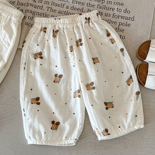 Quần chống muỗi mùa hè mới dễ thương cho trẻ em, quần cotton gạc thoáng khí cho bé trai và bé gái, quần mỏng điều hòa cho chó con