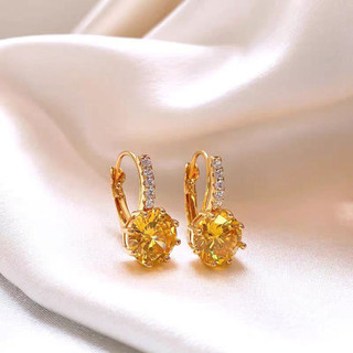 Bông tai kim cương giả hình học màu vàng thiết kế nữ Niche tính khí độc đáo phong cách mới