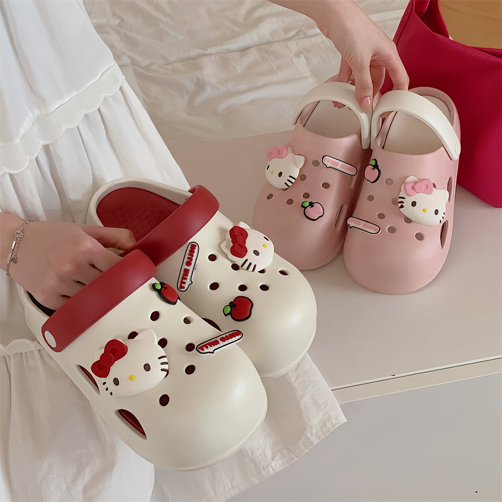 5.5CM Dễ Thương Hello Kitty Lỗ Giày Mùa Hè EVA Dép Hoạt Hình Dép Nửa Gói Dép Trong Nhà Ngoài Trời Dép Dép Dép Dép Dép Dép Sandal Chống Thấm Nước San