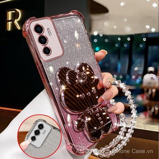 Ốp lưng cho VIVO v20 pro v21 v23 v23e 5g, mềm mại, trong suốt, bốn góc dày, ốp điện thoại silicone mạ, gương trang điểm thỏ có giá đỡ, ốp silicone XXXDA