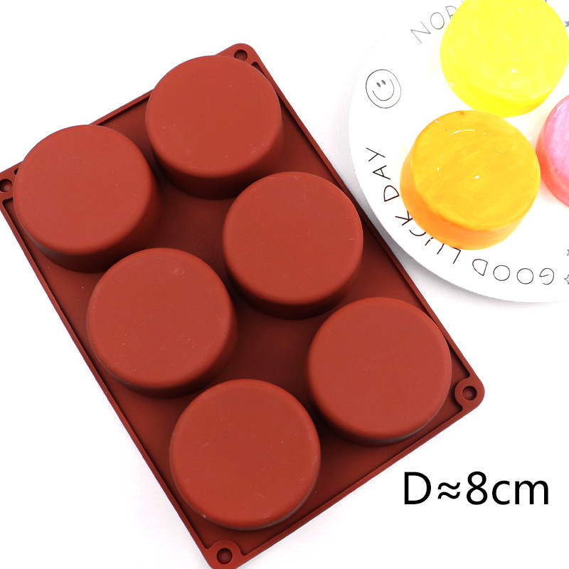 Khuôn silicon 6 khoang lớn hình trụ, khuôn làm bánh, xà phòng, socola, mousse tráng miệng DIY