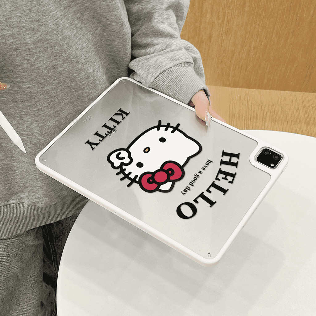 Vỏ Acrylic Cứng Mèo Trắng Đáng Yêu Cho Mini6 Mini7 A17Pro IPad 5 6 7 8 9 10 11 A16 Air 2 3 4 5 6 Air 11 M2 Pro10.5 10.2 "Pro11 2018 2020 2021 2022 M4 Pro13 2024 2025