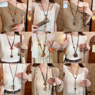 Dây sáp boho hình bướm và sao biển, mặt dây chuyền vintage, vòng cổ dài dành cho nữ