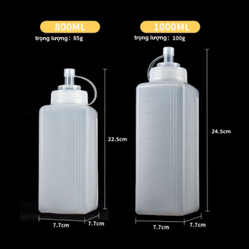 Bình nhựa đựng nước sốt chia vạch 800-1000ml, nắp chống bung, ép đùn cỡ nòng lớn