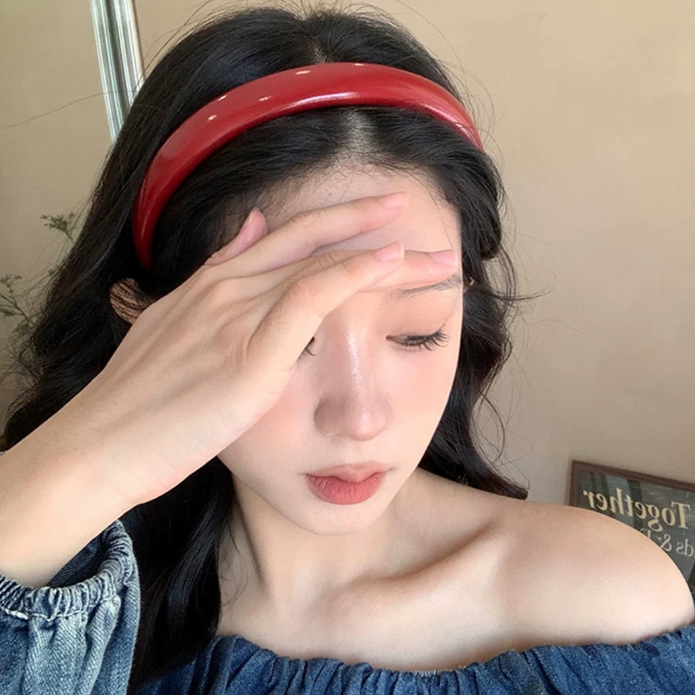 Dây buộc tóc rộng màu đỏ cổ điển dành cho nữ - Vòng buộc tócPU phong cách Hàn Quốc - Hàng ngày | Trang sức đầu Giáng sinh