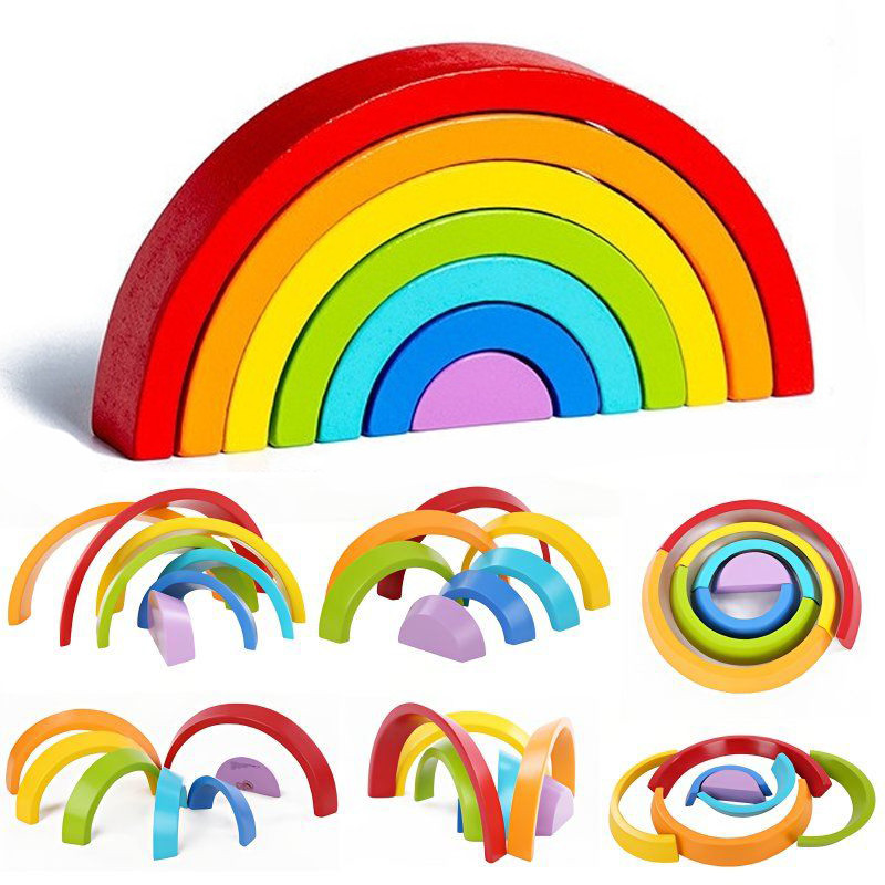Đồ chơi xếp hình cầu vồng,Gạch cầu vồng,Bộ Đồ Chơi Montessori Cho Bé,Phát triển kỹ năng tư duy