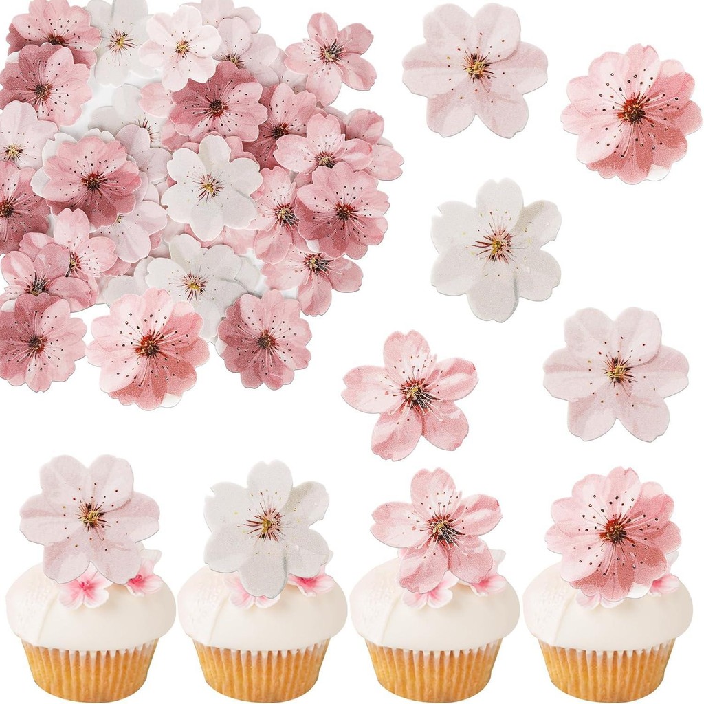 40 Chiếc Cupcake Topper Ăn Được Hoa Anh Đào Trang Trí Bánh Wafer Cho Tiệc Sinh Nhật Bé Tắm