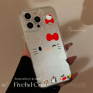Ins Hàn Quốc Nhật Bản Hoạt Hình Dễ Thương Kitty Mặt Nơ Lấp Lánh Bling Vỏ Cho iPhone 11 16 16E 15 14 13 12 Pro Xs Max XR X 7 8 Plus SE Vỏ Điện Thoại TPU Mềm Vỏ Bảo Vệ HD Clear Cover