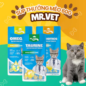 Súp thưởng cho mèo Mr.Vet, bổ sung Omega 3, Prebiotics, Taurine hỗ trợ tiêu hóa và tim mạch
