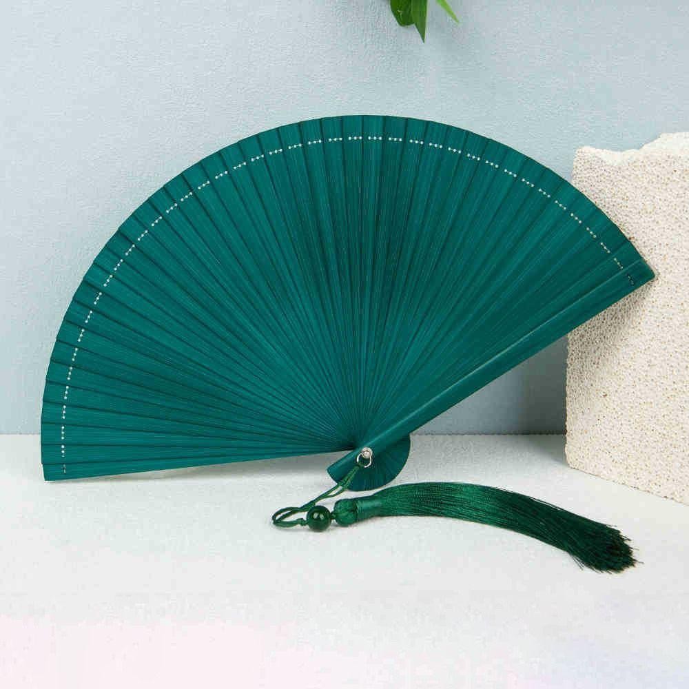Quạt tre màu trơn FUHUIOT, Quạt gấp tua rua tinh tế phong cách Trung Quốc, Đạo cụ chụp ảnh với tua rua ngẫu nhiên Quạt cầm tay thanh lịch di động cổ điển Sườn xám Show