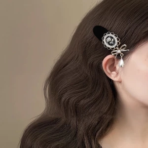 MAUROPOLI [Hàng có sẵn] Hoa vẽ tranh sơn dầu ~ Kẹp tóc ngọc trai hoa hồng cổ điển kiểu Pháp Nơ tua rua gãy Kẹp tóc du lịch