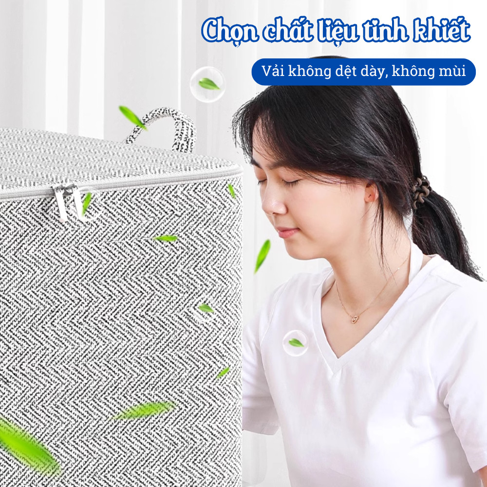 Túi Đựng Quần Áo Chăn Màn Cỡ Lớn DinoHome, Túi Vải Gấp Gọn Có Quai Xách, Tiện Lợi Khi Chuyển Nhà