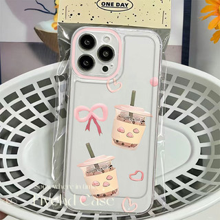 Ins Hàn Quốc Hồng Tình Yêu Nơ Trà Sữa Trong Suốt Cho iPhone 11 16 15 14 13 12 Pro Xs Max XR X 7 8 6 6s Plus SE Mềm TPU Cô Gái Hoạt Hình Dễ Thương Vỏ Bảo Vệ Vỏ Chống Sốc
