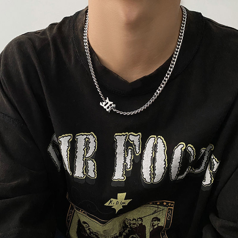 Dây chuyền thép titan có mặt dây chuyền chữ M đa năng Hip Hop cho nam, thiết kế niche theo xu hướng Ins, dây chuyền Cuba, phụ kiện phong cách lạnh đơn giản