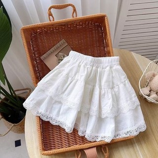 Váy mùa hè mới cho bé gái, váy ngắn trắng trẻ em với quần an toàn, váy bánh ren