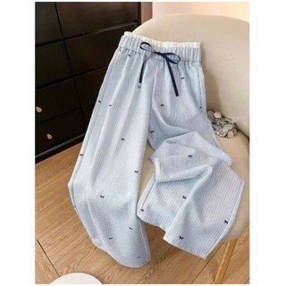Quần Suông Kẻ Họa Tiết Nơ/Tim Đáng Yêu Chất Liệu Thô Lạnh Dài 100-103cm Hivaxin