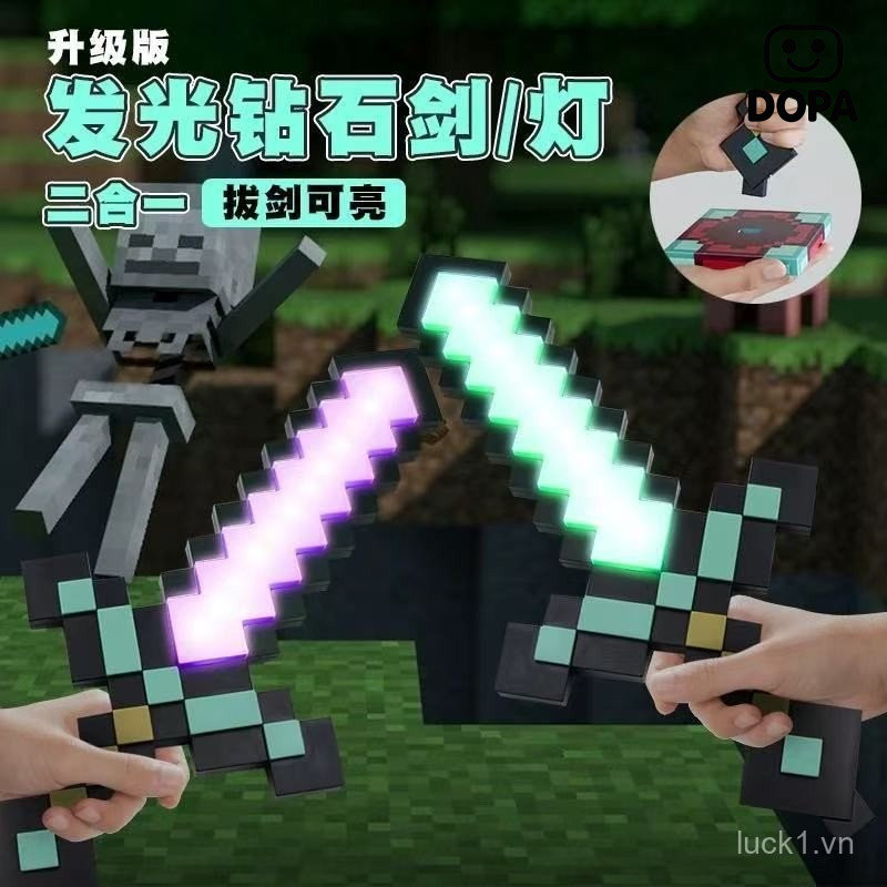 Mô hình kiếm kim cương Minecraft phát sáng, đèn ngủ MC, đồ chơi giảm căng thẳng, quà sinh nhật