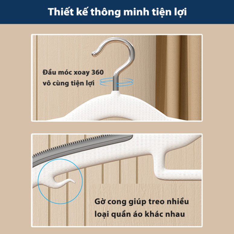 Combo 50 Móc treo quần áo chống trượt, Móc treo đồ chống tuột, Móc nhựa cao cấp, dày dặn - BB