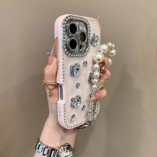 Ốp điện thoại mèo kem viền kim cương flash sang trọng bao gồm tất cả cho iPhone16 15 14 13 Pro Max chống sốc bảo vệ camera chống rơi bìa cứng
