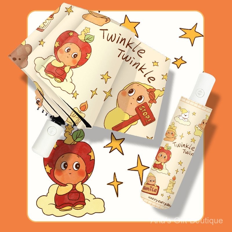 [Aria] Ô dù hình ngôi sao dễ thương, ô nắng vinyl bảo vệ khỏi nắng UV, ô dù tự động sử dụng kép