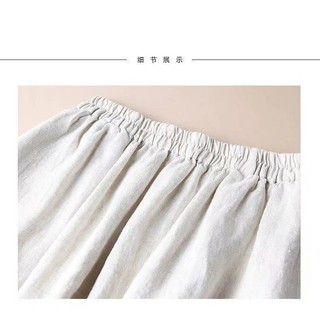 2022 Mùa hè mới, váy midi ống loe thêu màu đồng nhất bằng cotton lanh vintage cho phụ nữ