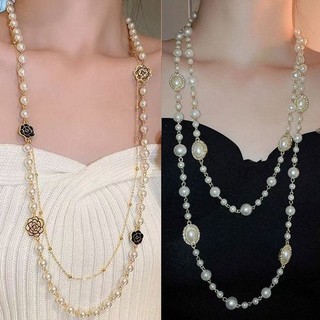 Dây chuyền ngọc trai hoa hồng rỗng sang trọng nhẹ, dài, cao cấp, thiết kế thời trang, phong cách Chanel, phụ kiện thanh lịch 6.17 GLRQ