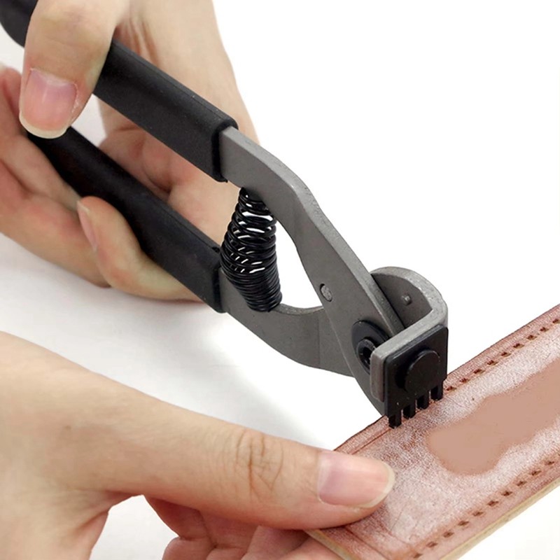 17cm HandHeld Thép Carbon Im Lặng Kìm Da Thủ Công Lỗ Punch Tool 4mm (4 Răng)