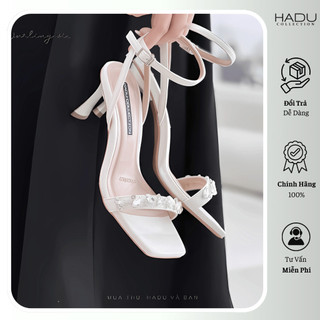 Giày Sandal Cao Gót 7P MILIA Quai Đính Đá HADU MM7129 Da PU Cao Cấp Đế Chống Trượt  BH 12T