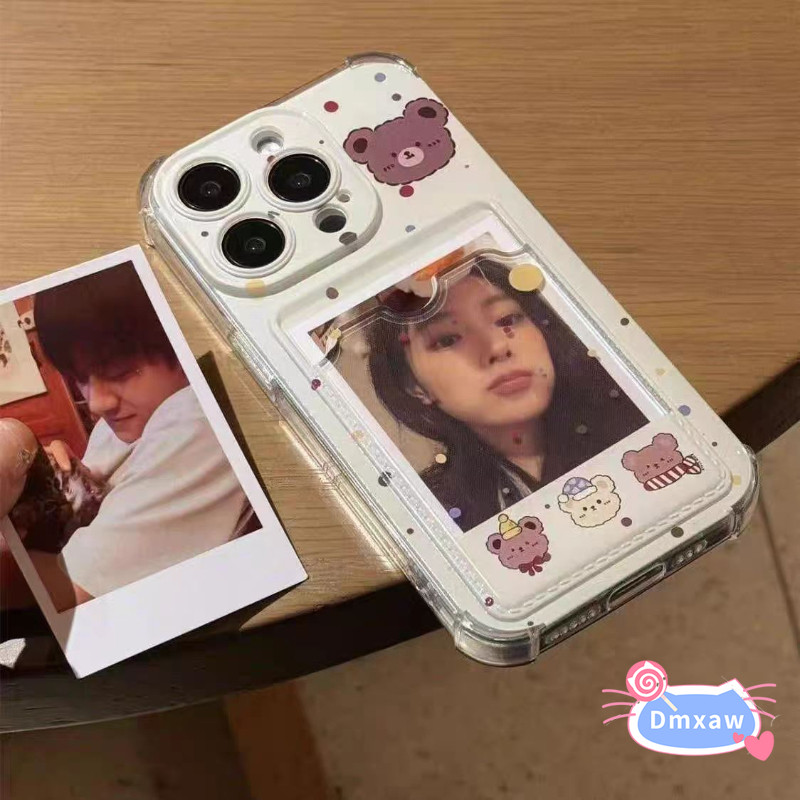 Ốp Điện Thoại Ví Gấu Dễ Thương Cho OPPO A57 A57S A57E A77 A77S A36 A96 A76 A15S A15 A55 A74 A94 A54 5G 4G Vỏ Đựng Thẻ Hoạt Hình Trong Suốt Chấm Bi Vỏ Mềm