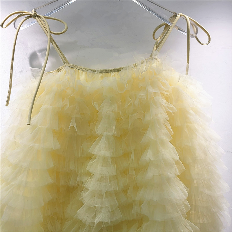 Mùa Hè 2025 Phong Cách Mới Ngọt Ngào Tính Khí Màu Kẹo Buộc Dây Đeo Vai Melaleuca Gạc Camisole