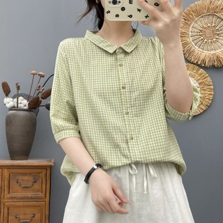 Hàng sẵn có - Áo sơ mi nữ short sleeve, kẻ sọc nhỏ, 100% cotton hai lớp