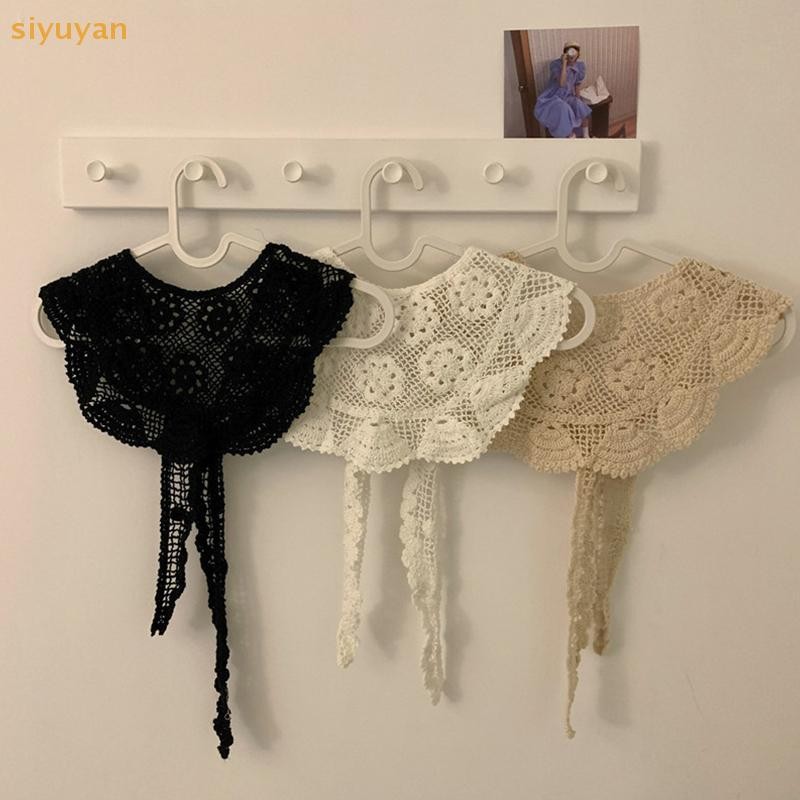 Siyuyan Phong Cách Vintage Rỗng Ra Móc Ren Khăn Nữ Áo Đeo Vai Giả Cổ Áo Mũi Để Trang Trí Quần Áo