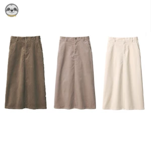 Phong cách Nhật Bản Phong cách Muji / Nút vải nhung co giãn dành cho nữ Dây kéo Váy dài vừa phải / Micro-Elastic Casual Slimmer Look Commuter Suit Váy
