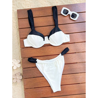 Đồ bơi nữ màu đen trắng Underwire Push Up Two Piece Bikini Đồ bơi