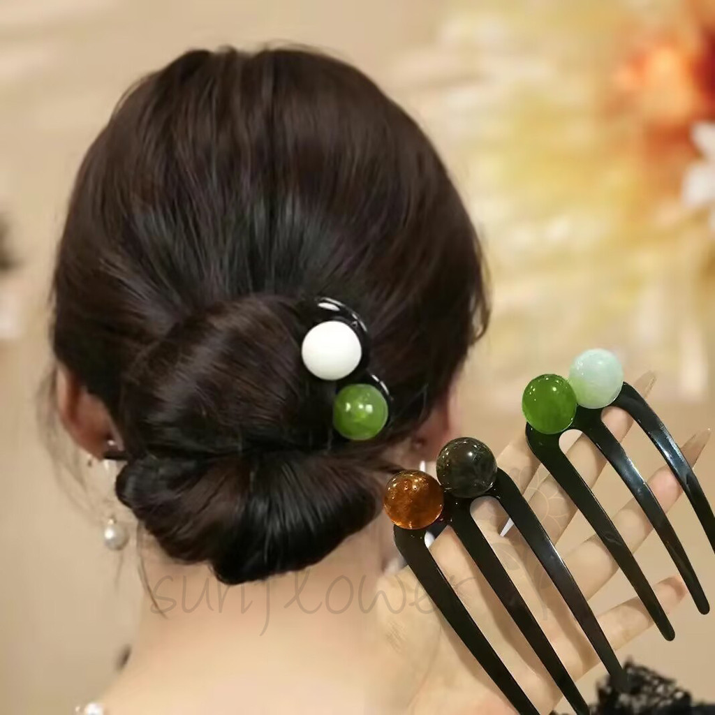 [Hướng Dương] Kẹp Tóc Ba Ngón Đính Cườm Đầu Sau Đơn Giản - Dụng Cụ Tiện Ích Sang Trọng