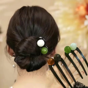 Kẹp Tóc Ba Ngón Đính Cườm Đầu Sau Đơn Giản - Dụng Cụ Tiện Ích Sang Trọng
