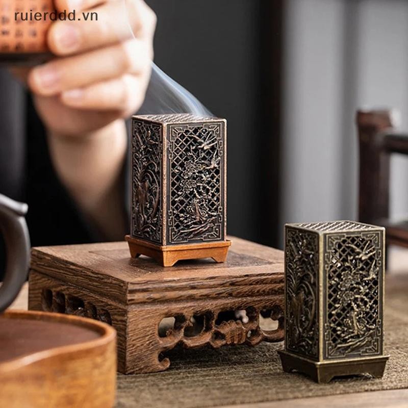 # ruierdd # Đầu đốt hương đứng vuông Giá đỡ hương hợp kim nhỏ Hương liệu trong nhà Trang trí nội thất Đầu đốt hương mận Trung Quốc.