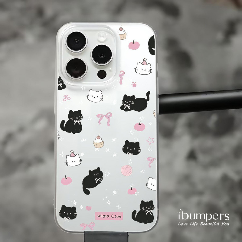 ibumpers Ốp Điện Thoại iPhone Dễ Thương Nơ Màu Hồng Họa Tiết Mèo Ốp Lưng Trong Suốt Nhám Mờ Chống Bẩn Chống Sốc Cho IPhone 16 15 14 12 13 11 Pro Max IP 7 8 Plus X XS XR