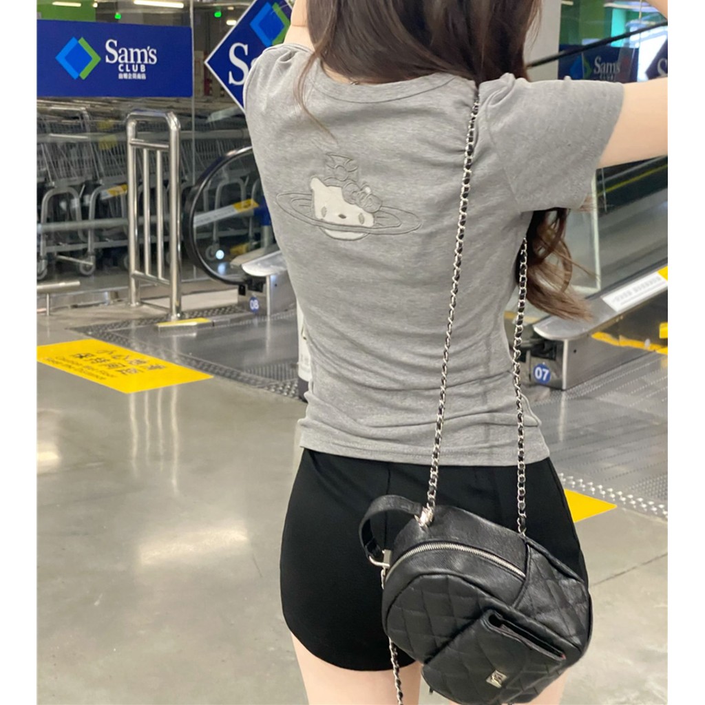 Kt Thiết Kế Thêu Cảm Giác Chính Hãng Vai Ngắn Tay Áo Thun Nữ Hot Girl
