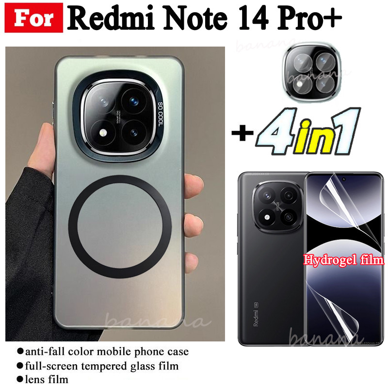 Ốp điện thoại chống sốc Redmi Note 14 Pro + có vòng sắt nam châm cho Redmi Note 14 Pro Note 14 Note 13 Phim mềm Hydrogel riêng tư + Phim ống kính máy ảnh