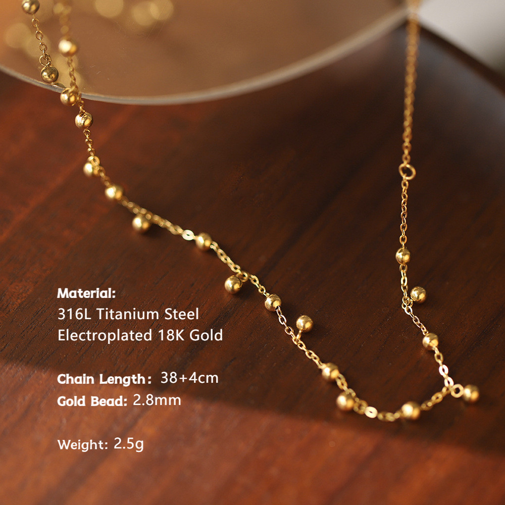 Hạt Vàng Nhỏ Lớp Dây Chuyền Mạ Vàng 18K Chống Thấm Nước Không Mòn từ Thép Không Gỉ và Titan cho Vòng Cổ Nữ