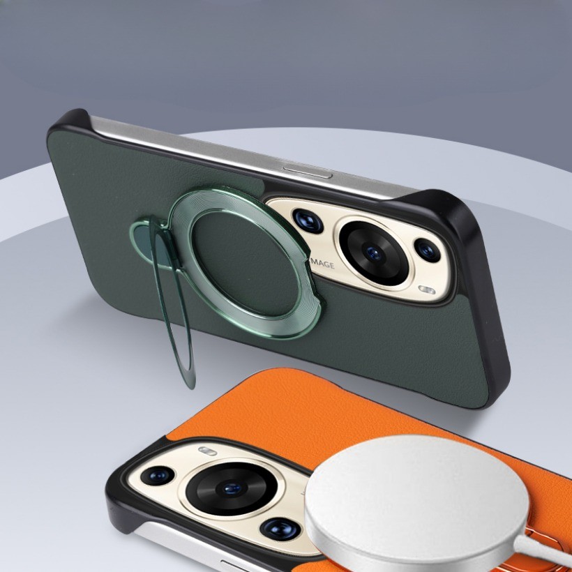 Ốp lưng không khung da dành cho doanh nhân có giá đỡ từ tính gấp cho Huawei P60 Art Ultra Wireless Charge Cover