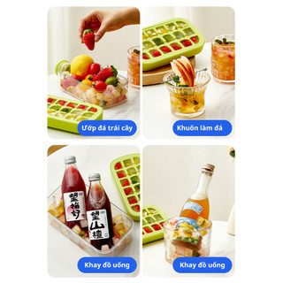 Khay làm đá thông minh kiêm bình đựng nước có nắp nhấn lấy đá MAISON, Bình nước mùa hè làm đá tặng kèm ống hút 2 trong 1