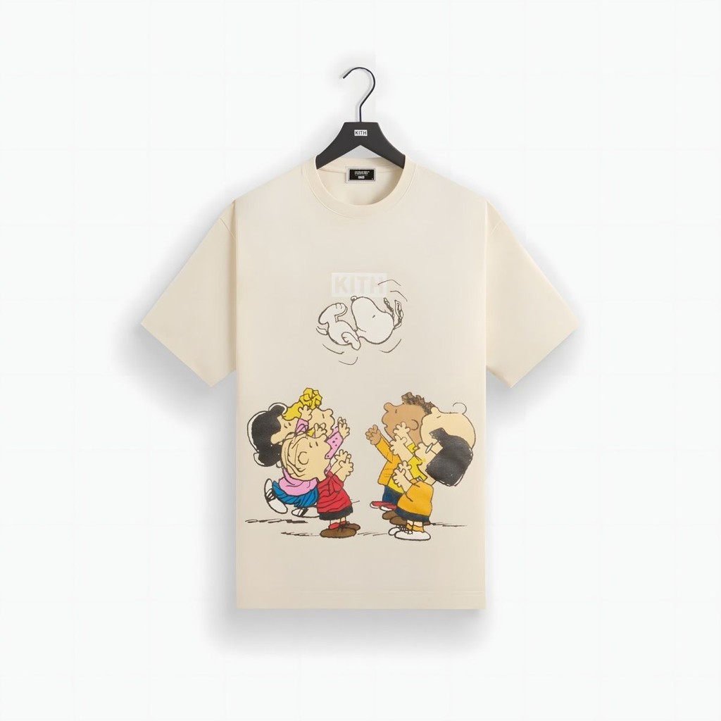 KITH Thiếu Niên Snoopy Dạo Phố Rời Charlie Hàng Hóa Màu Nâu Nguyên Chất Cotton Khớp Ngắn Tay Áo Thun