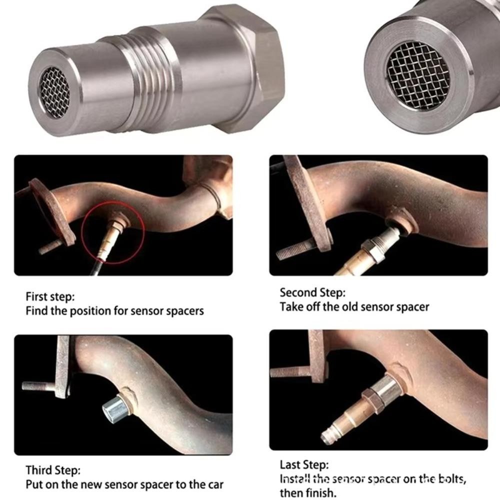 Cảm biến xúc tác oxy FANIELLAPOWELL, Bộ chuyển đổi cảm biến oxy Mini bạc, Kích thước ren bằng thép không gỉ chất lượng cao M18 × 1.5 Lắp ống nối dài cho phụ kiện ô tô