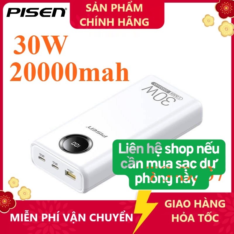 Pin dự phòng Pin dự phòng siêu nhanh Pisen TS-D337 20000mAh hỗ trợ 2 cổng sạc