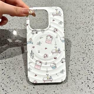 Ốp bảo vệ chân đế họa tiết mèo mua sắm màu hồng cho iPhone 11 12pro 13promax 15pro 15promax 14 14promax 14pro 16 pro max 16 plus wave case