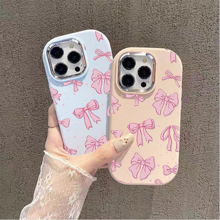 Ốp Điện Thoại Cho RENO 13F 11F 12F 7 8 PRO 4 5 6 Lite 8T 5Z 6Z 2Z 2F 5F OPPO A18 A38 A16 A17 A3S A53 A57 A77 A77S A59 A74 A94 Ốp Điện Thoại Màu Hồng Nơ Sang Trọng Mạ Kim Loại Ống kính